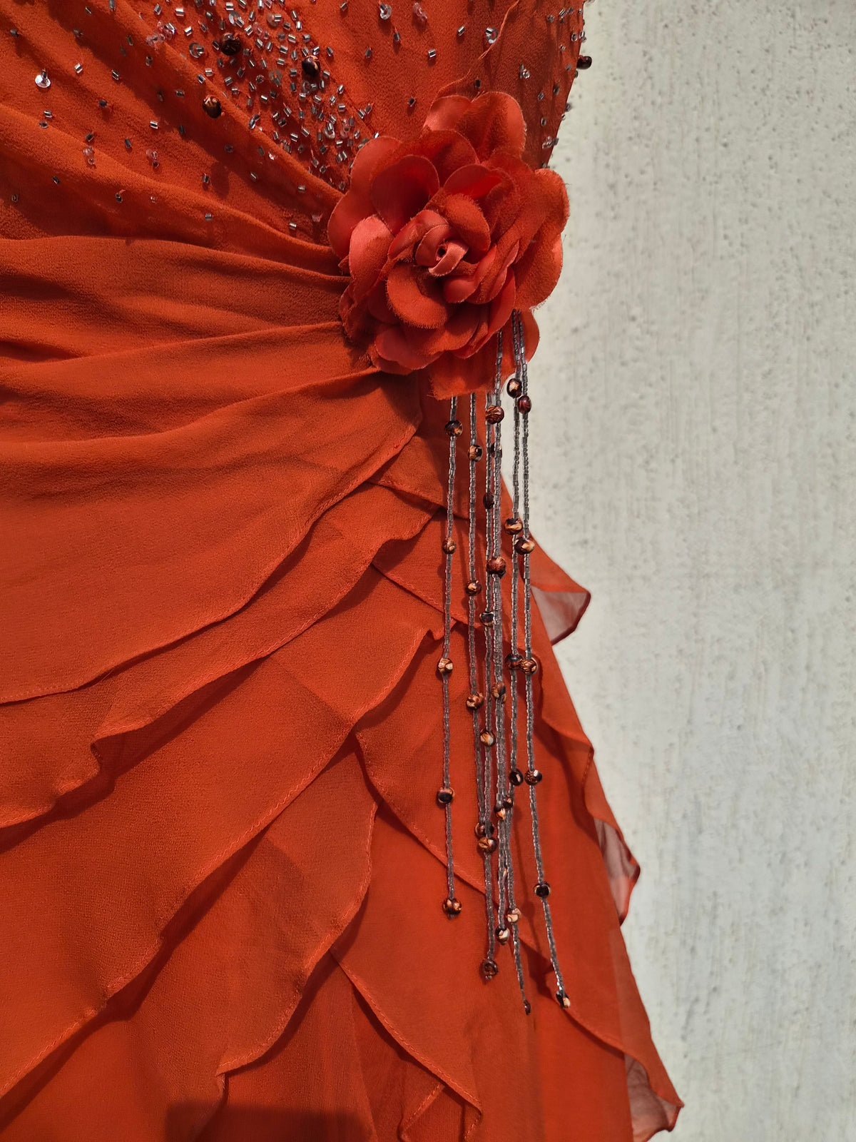 Embroidered orange silk dress