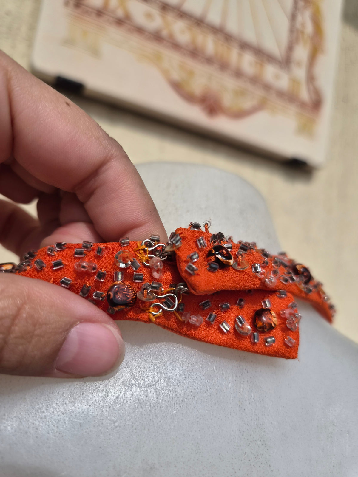 Embroidered orange silk dress