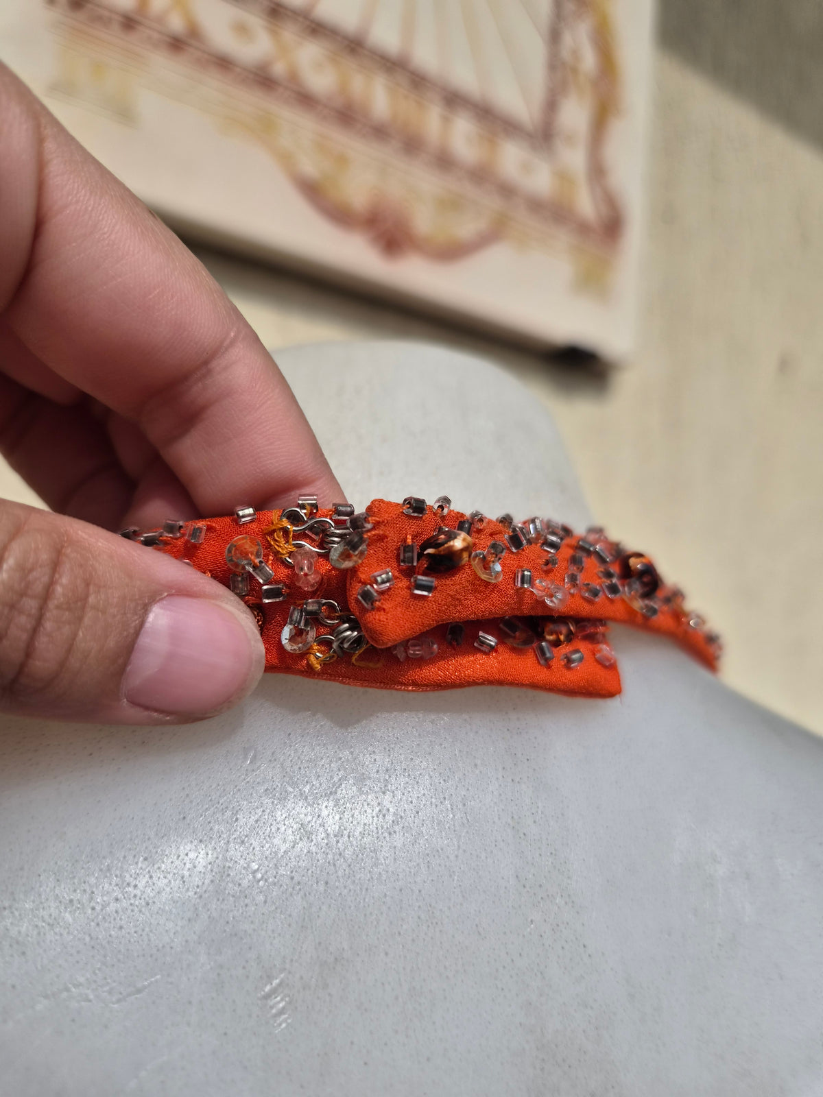 Embroidered orange silk dress
