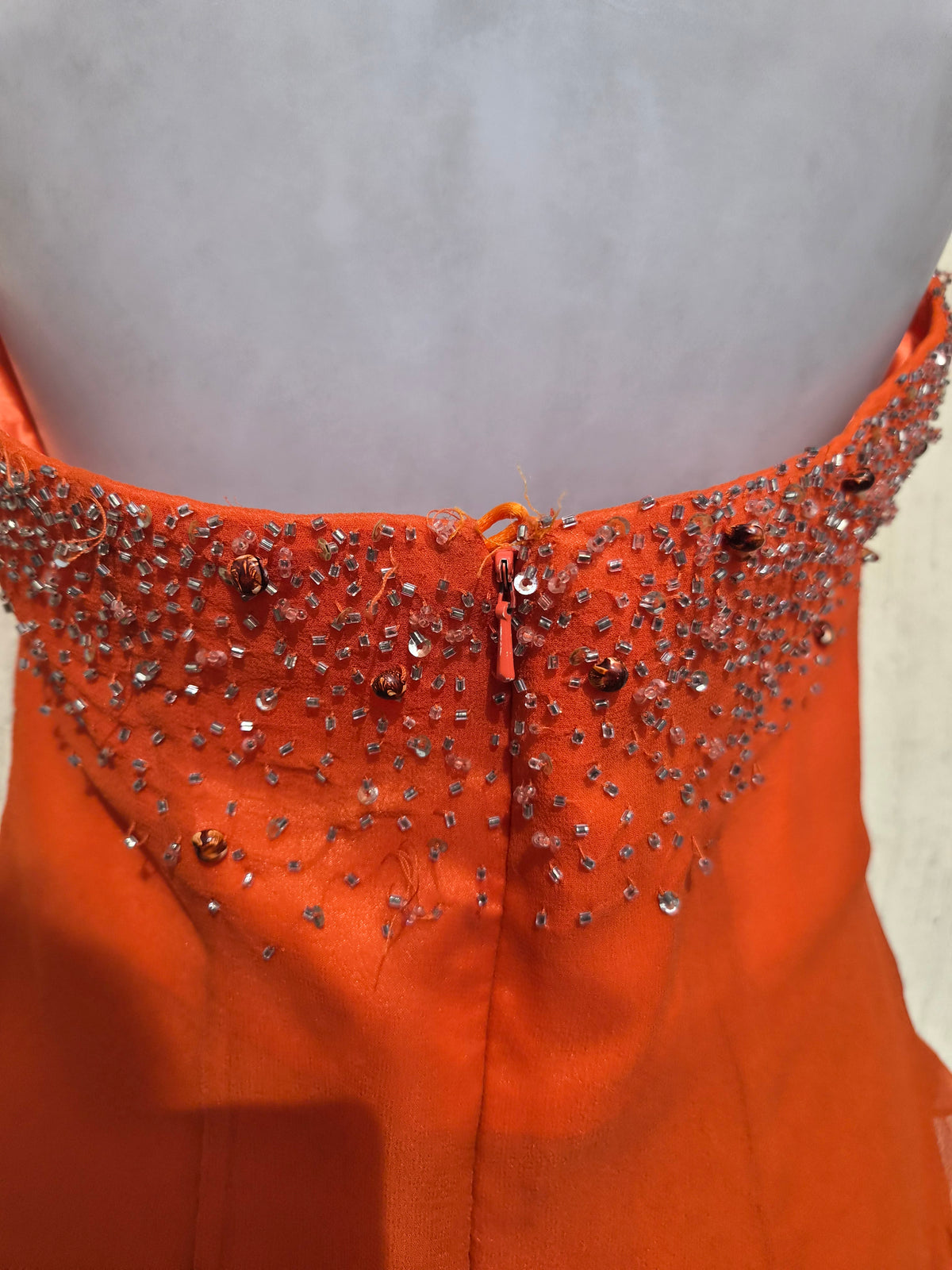 Embroidered orange silk dress