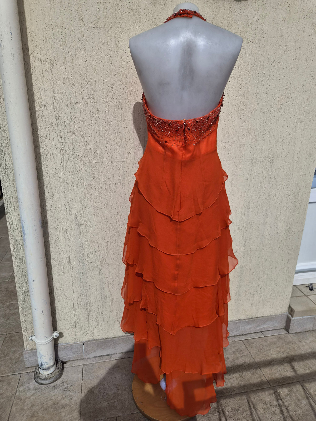 Embroidered orange silk dress