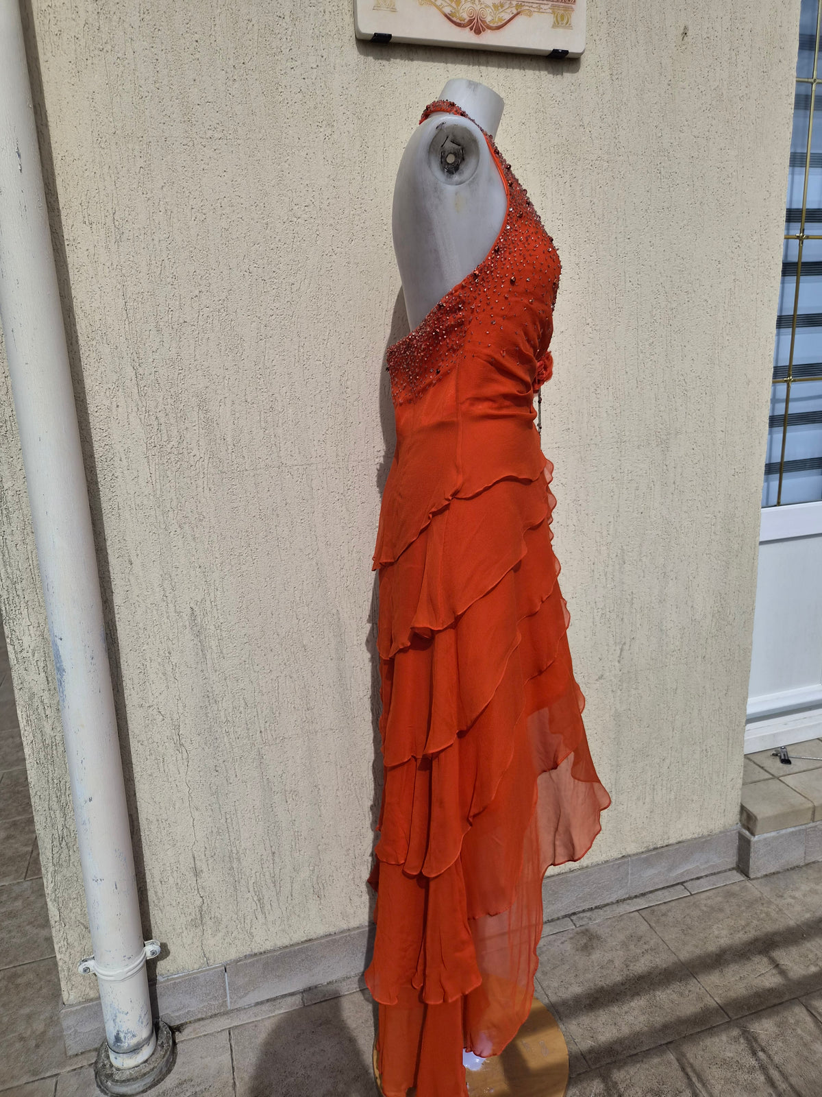 Embroidered orange silk dress