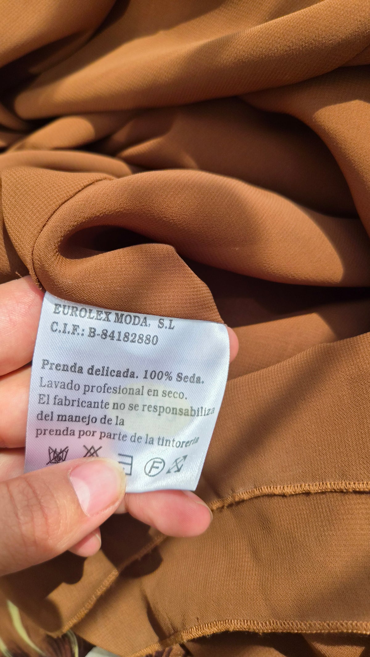 Beige and brown embroidered silk dress