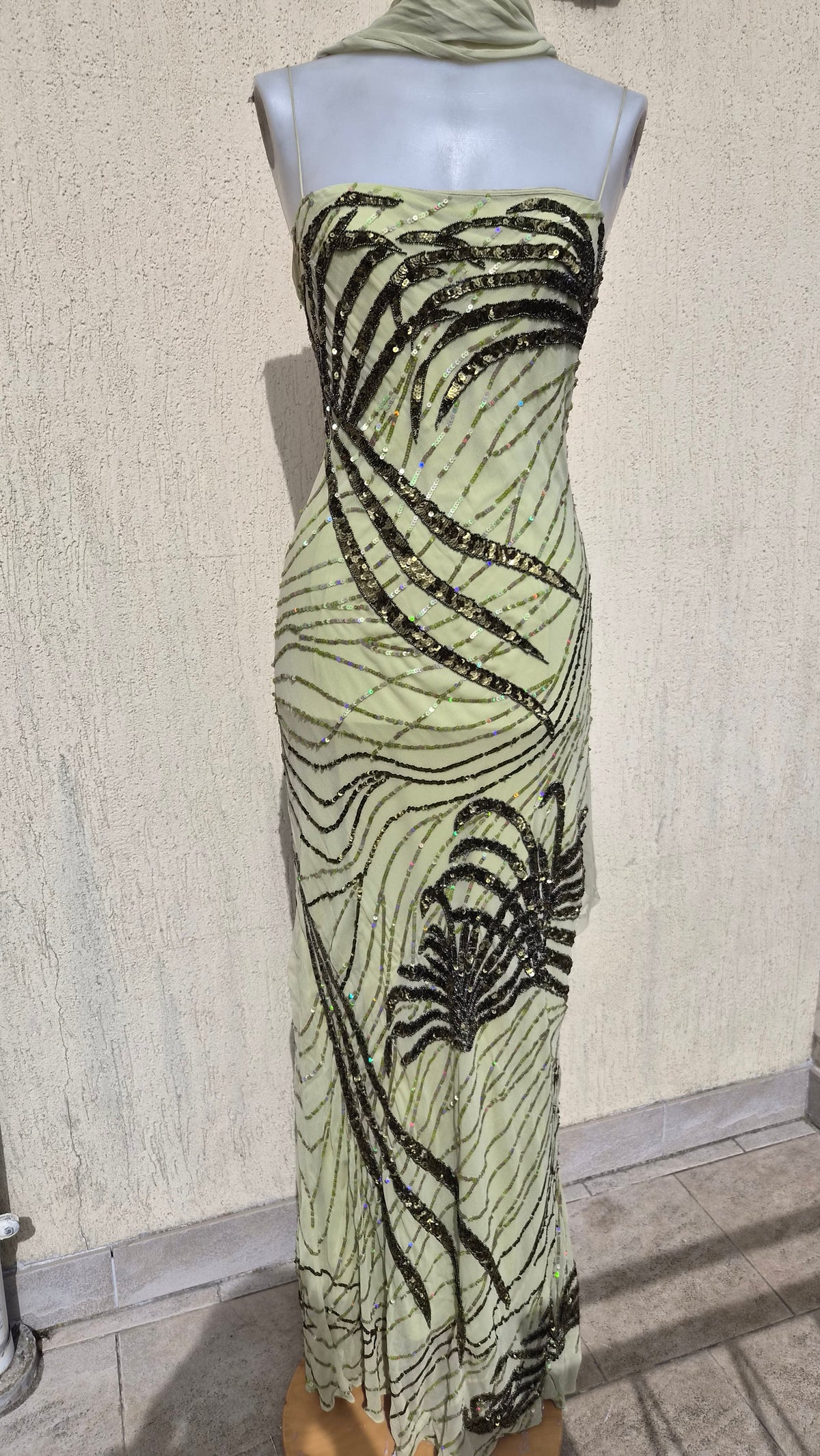 Sue Wong green silk dress