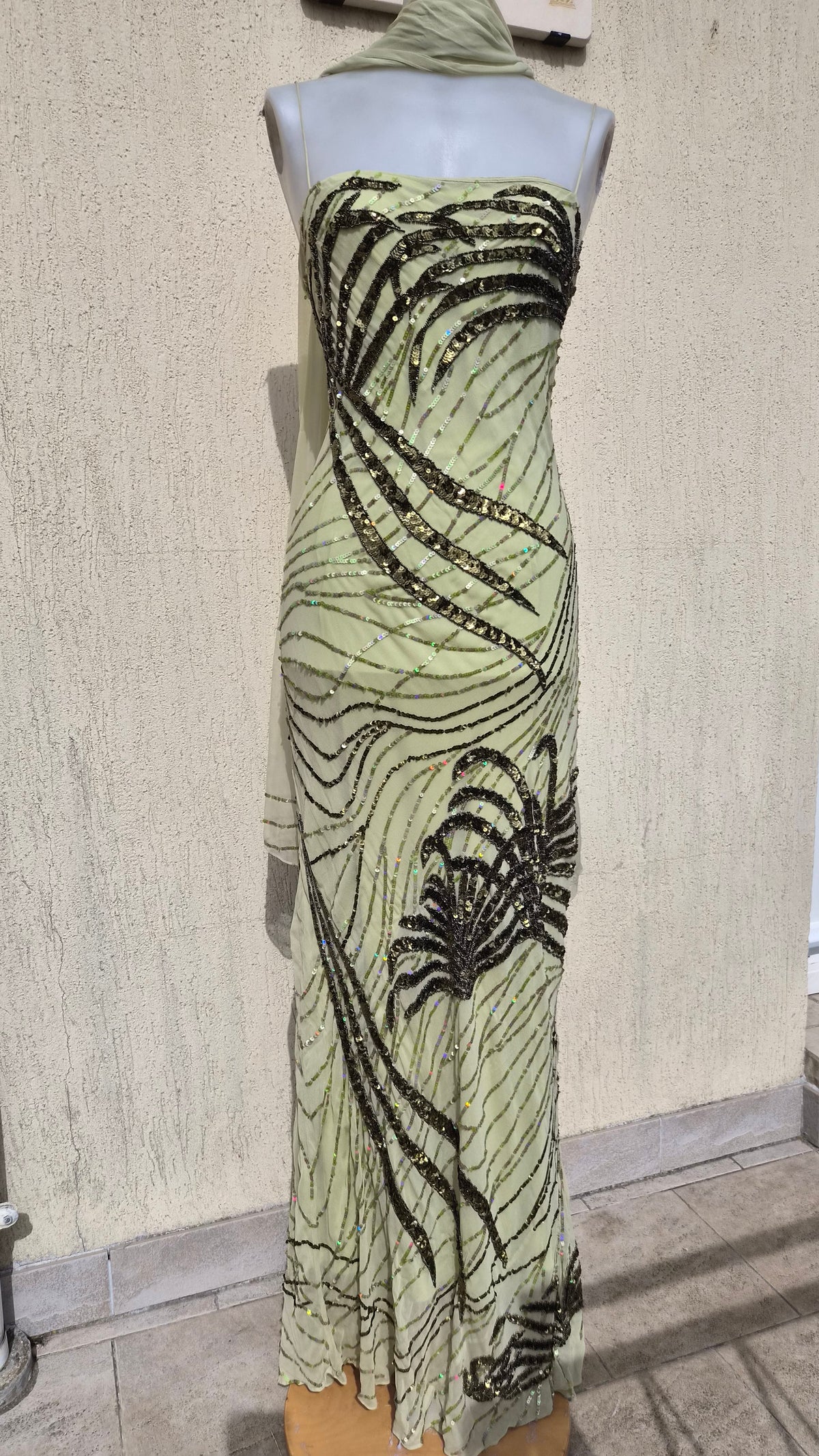 Sue Wong green silk dress