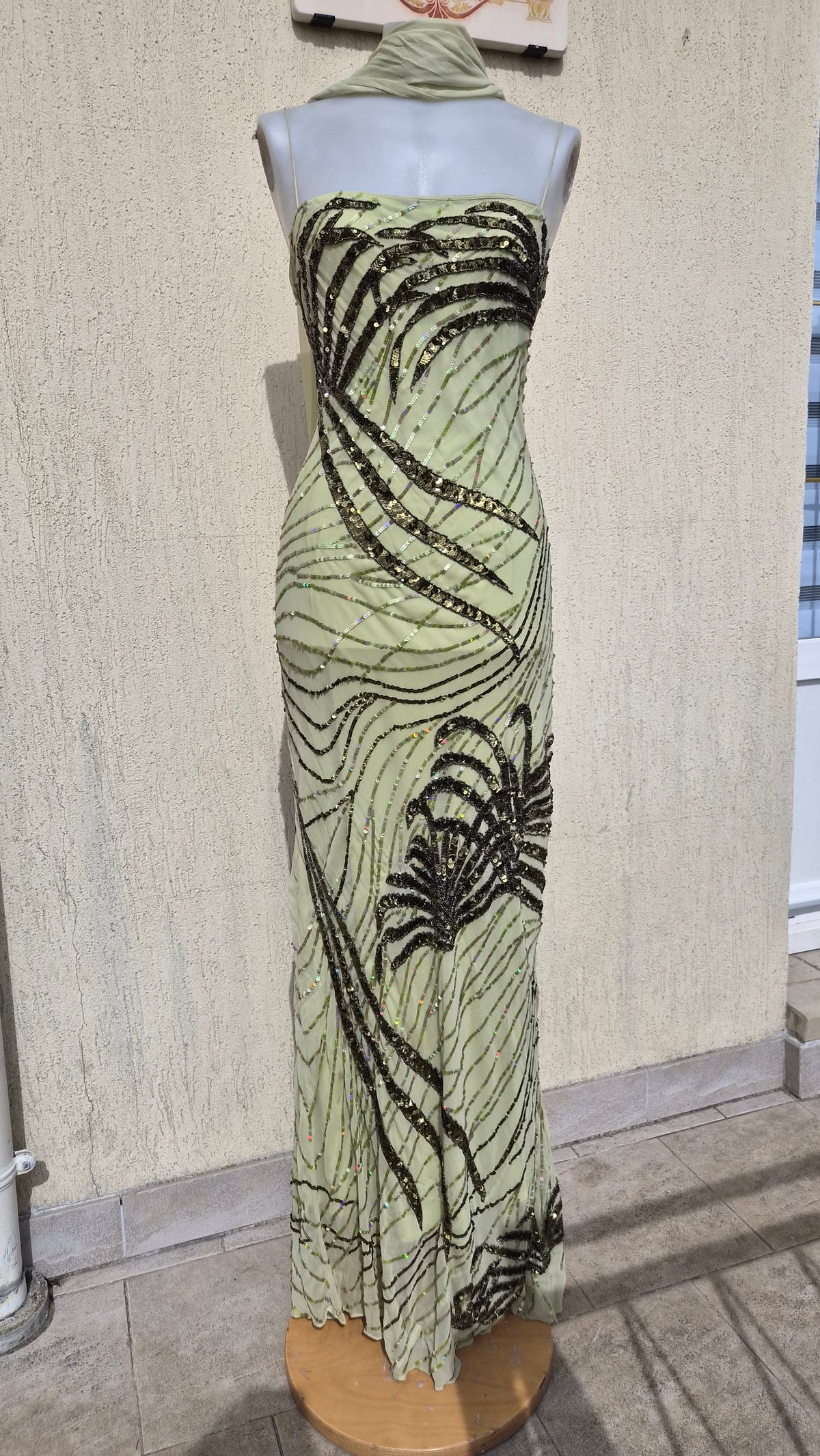 Sue Wong green silk dress