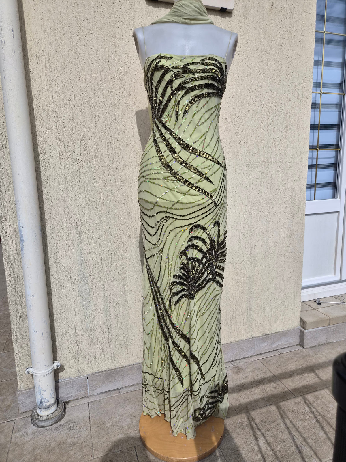 Sue Wong green silk dress