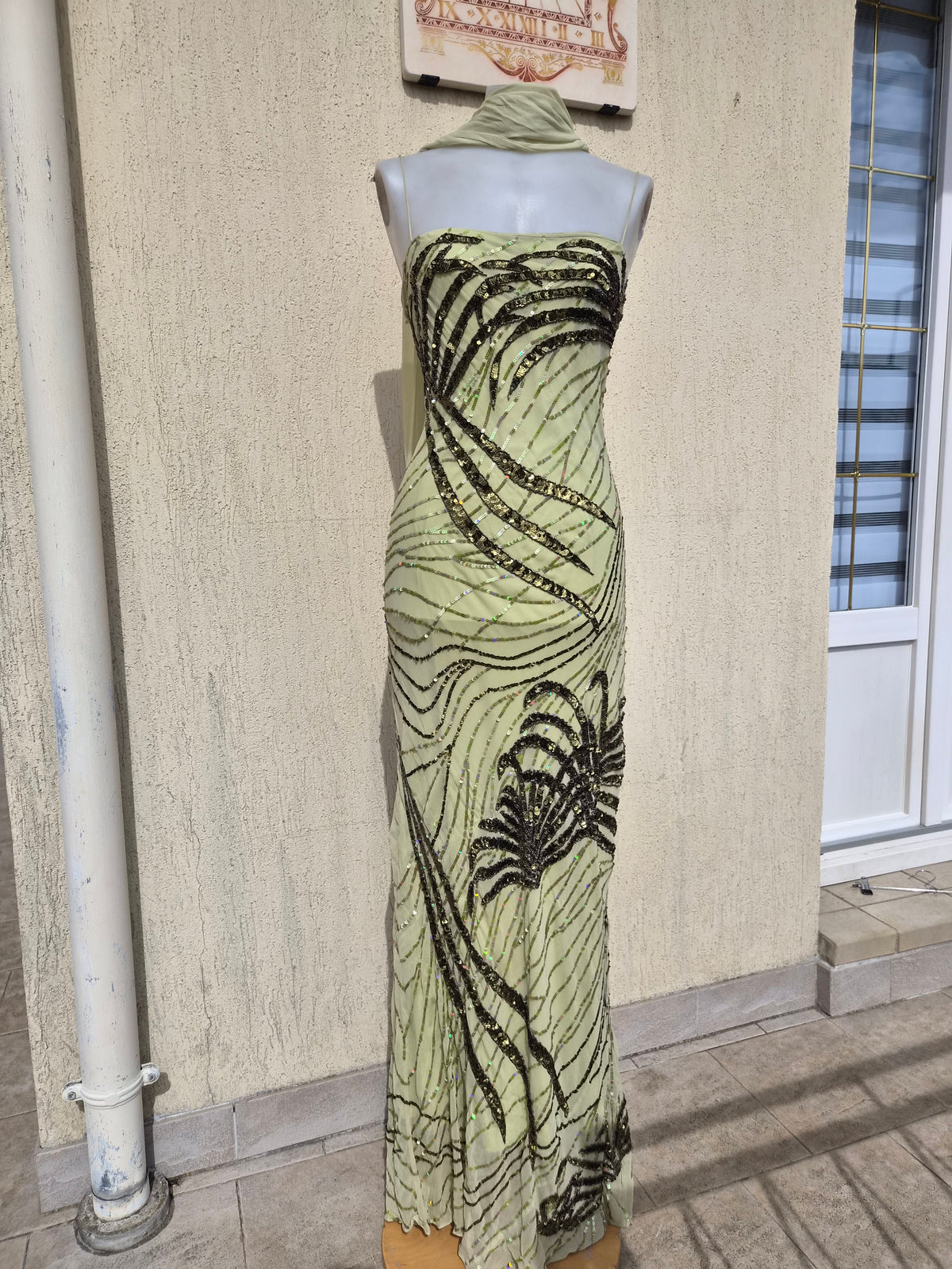 Sue Wong green silk dress
