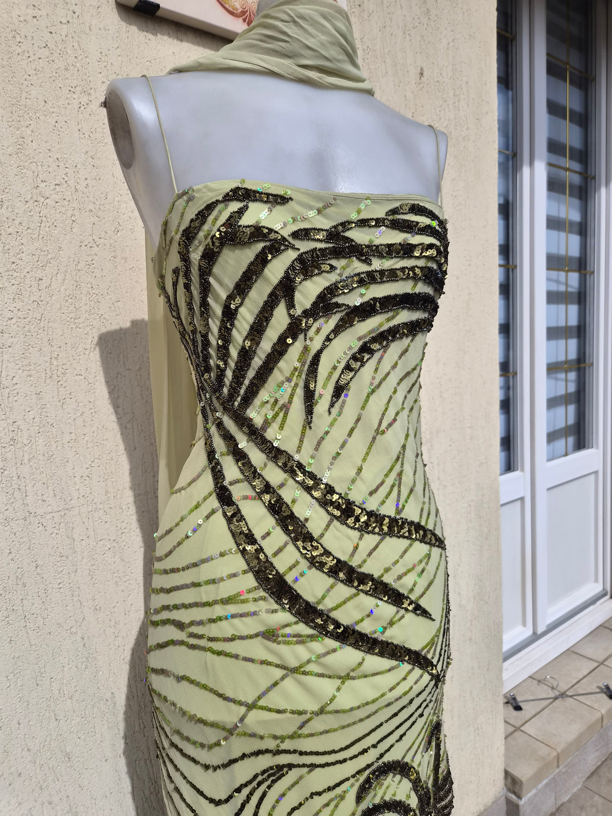 Sue Wong green silk dress