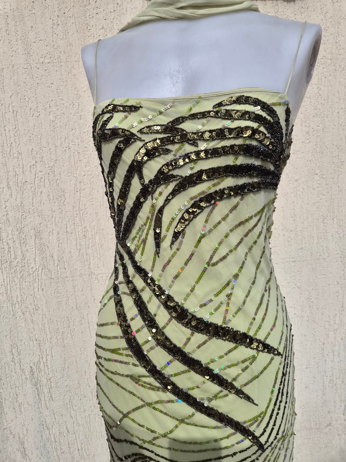 Sue Wong green silk dress