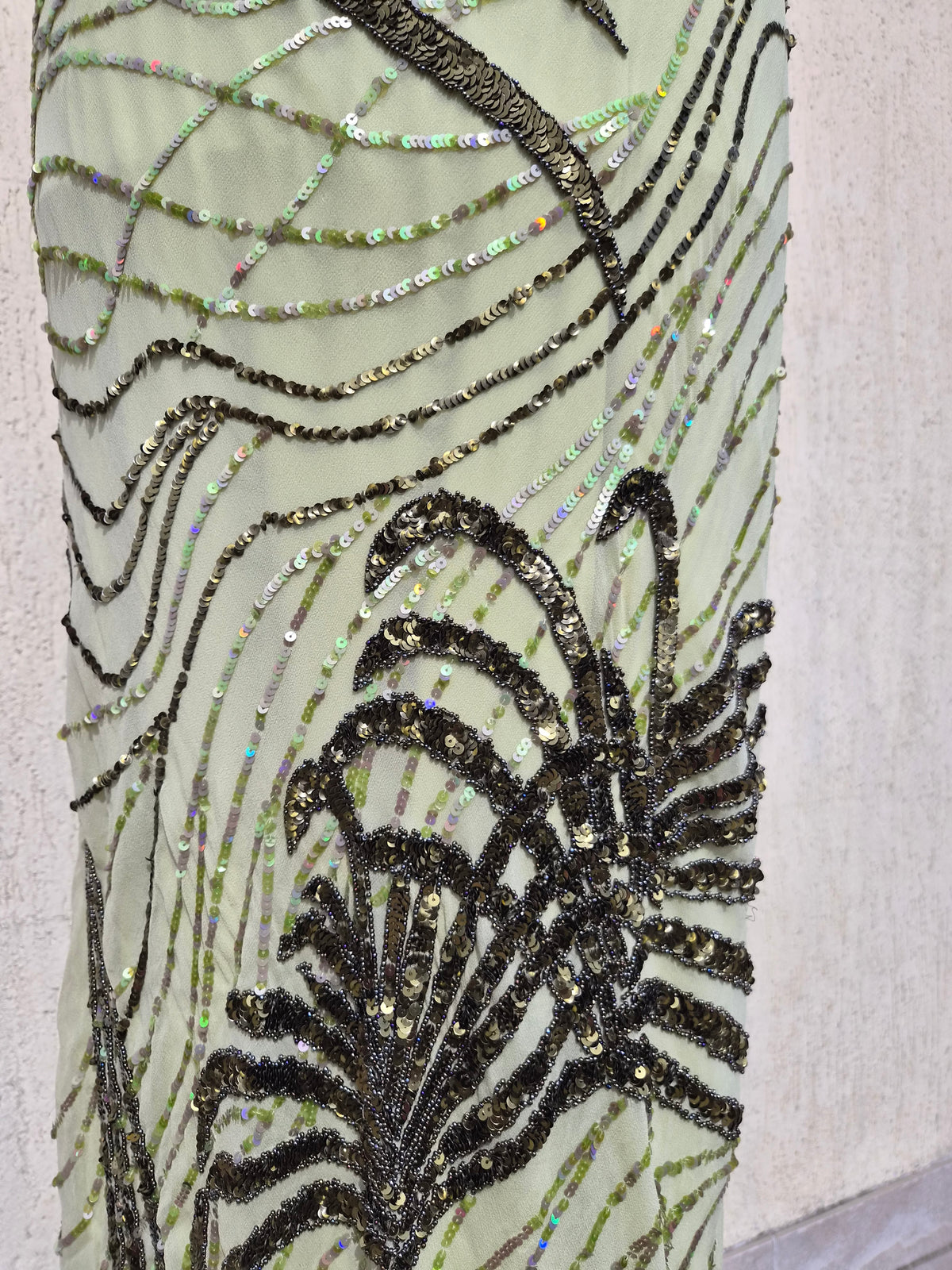 Sue Wong green silk dress