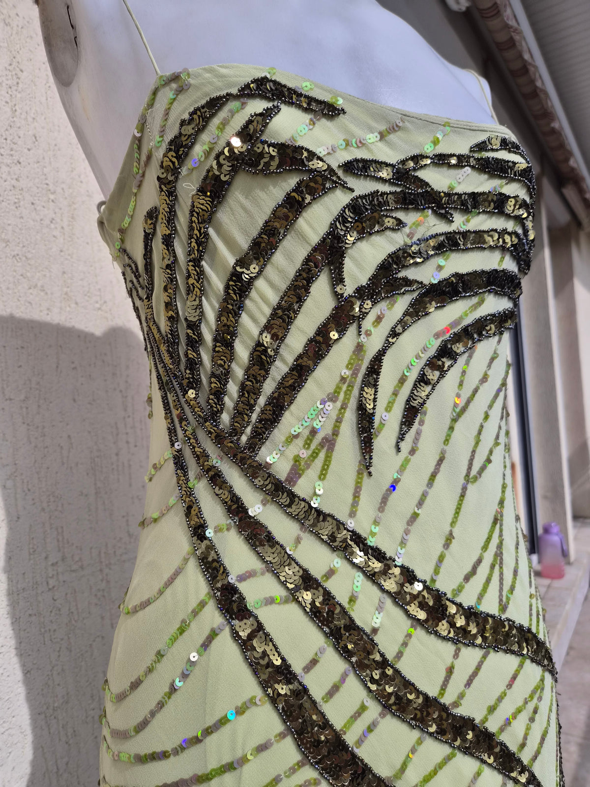 Sue Wong green silk dress