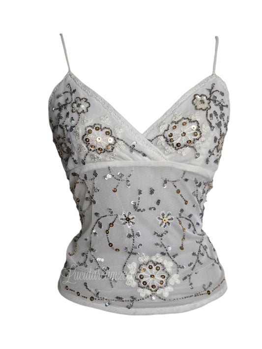 Morgan de Toi White Embroidered Backless Top