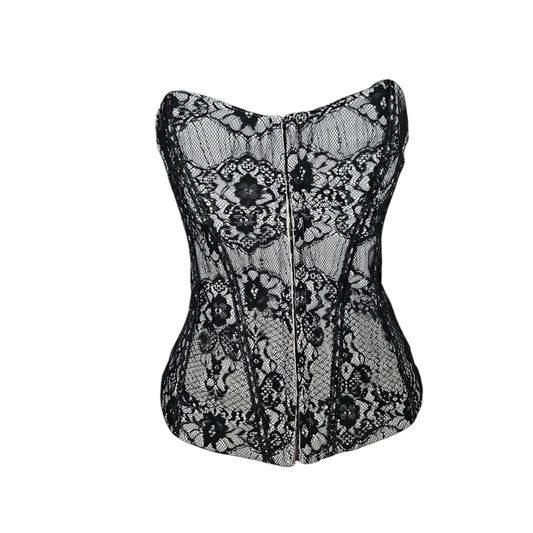 Black and gray corset-style top