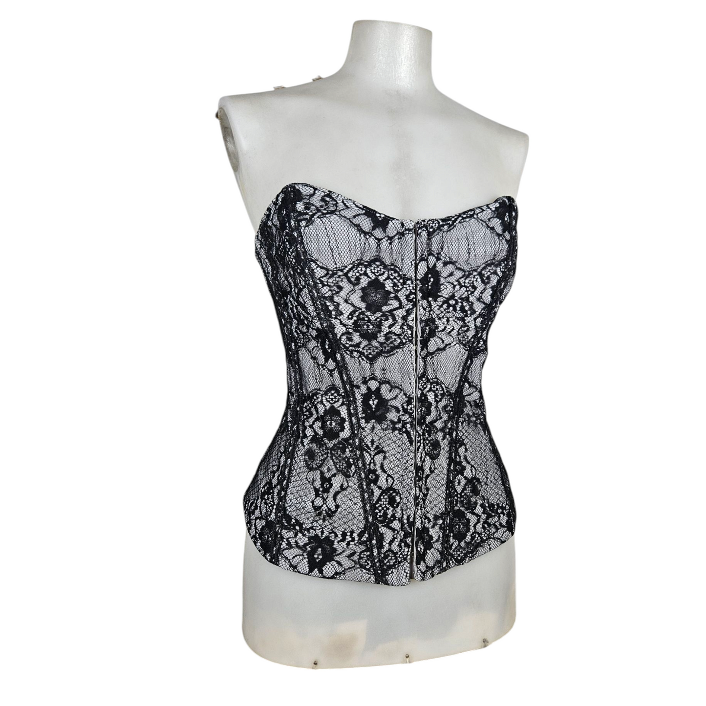 Black and gray corset-style top