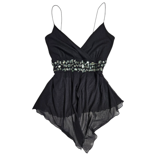 Top asymétrique brodé de pierres