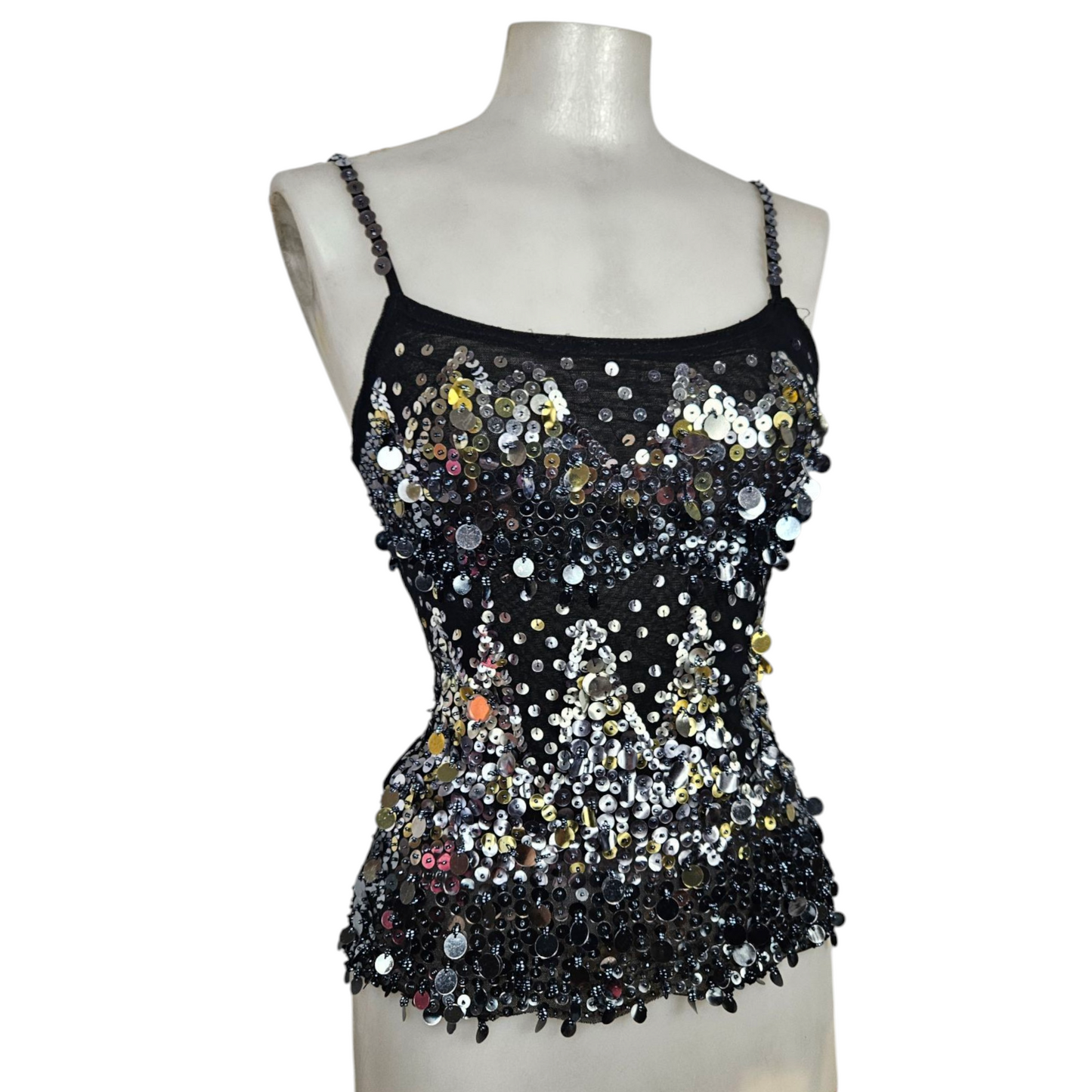 Sequin-embroidered voile top