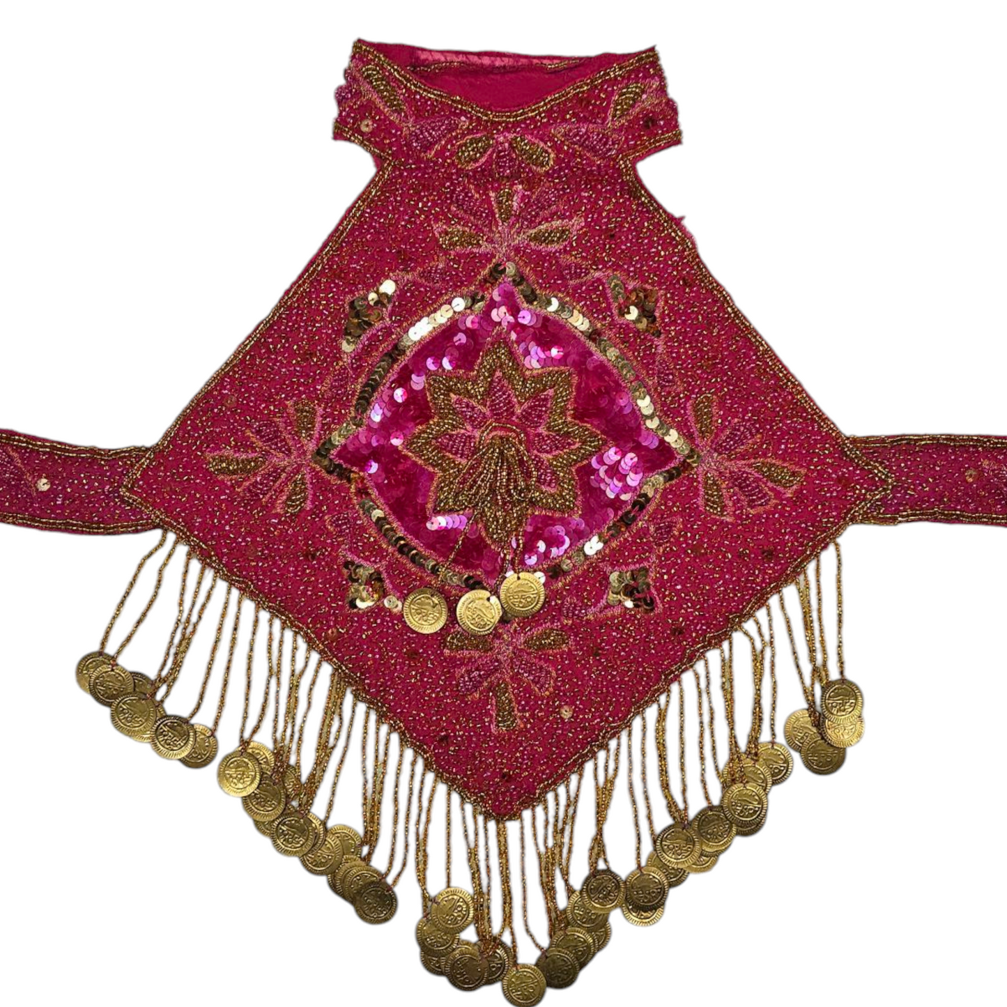 Dos nu brodé de perles et sequins rose et doré