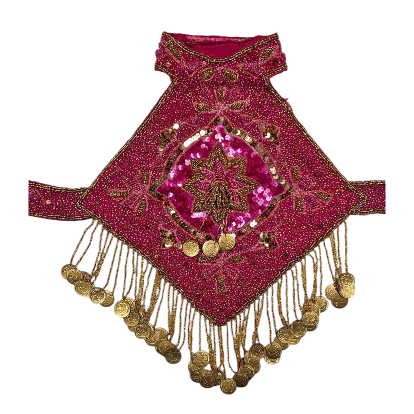 Dos nu brodé de perles et sequins rose et doré