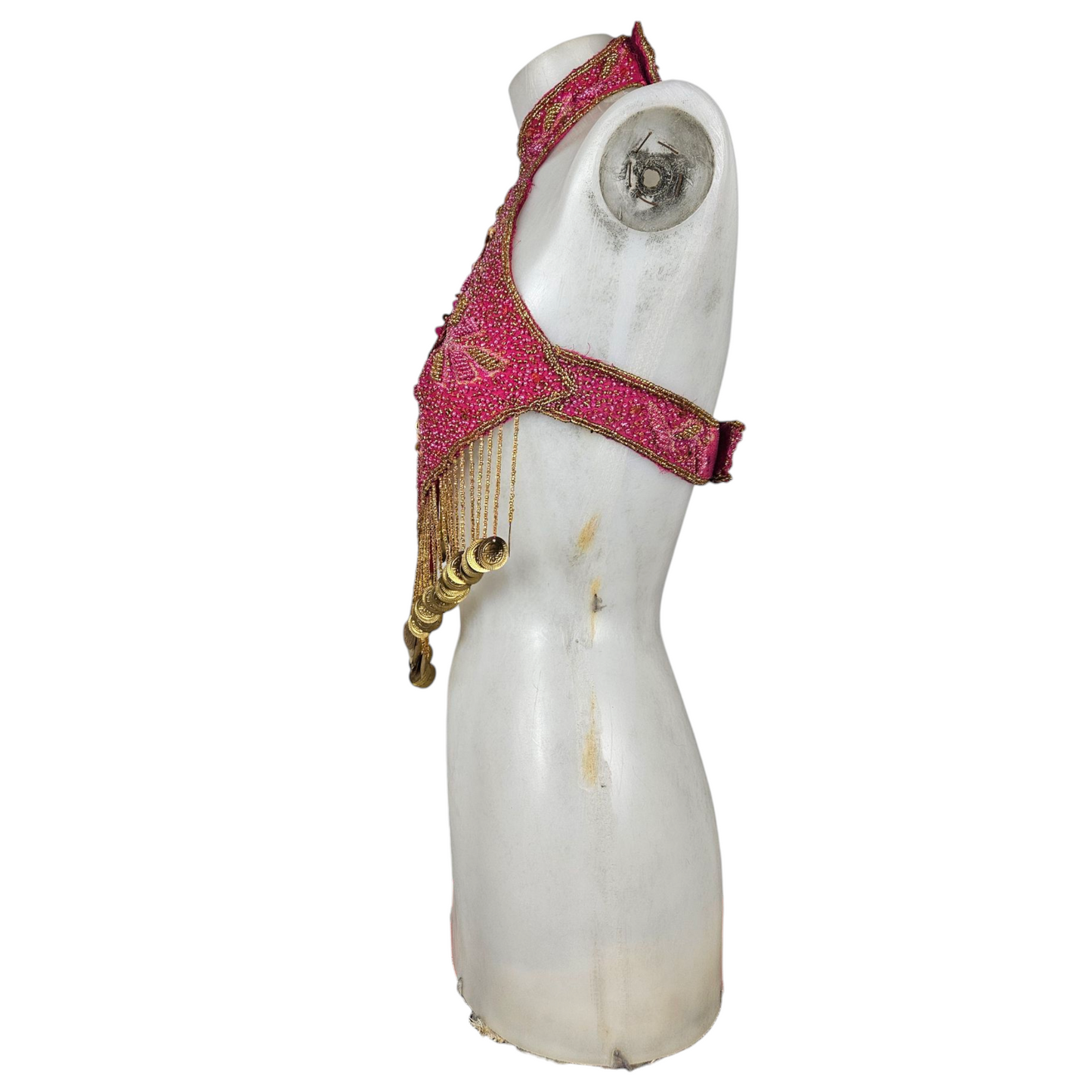 Dos nu brodé de perles et sequins rose et doré