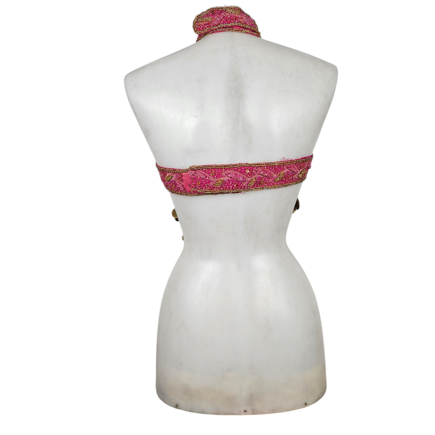 Dos nu brodé de perles et sequins rose et doré