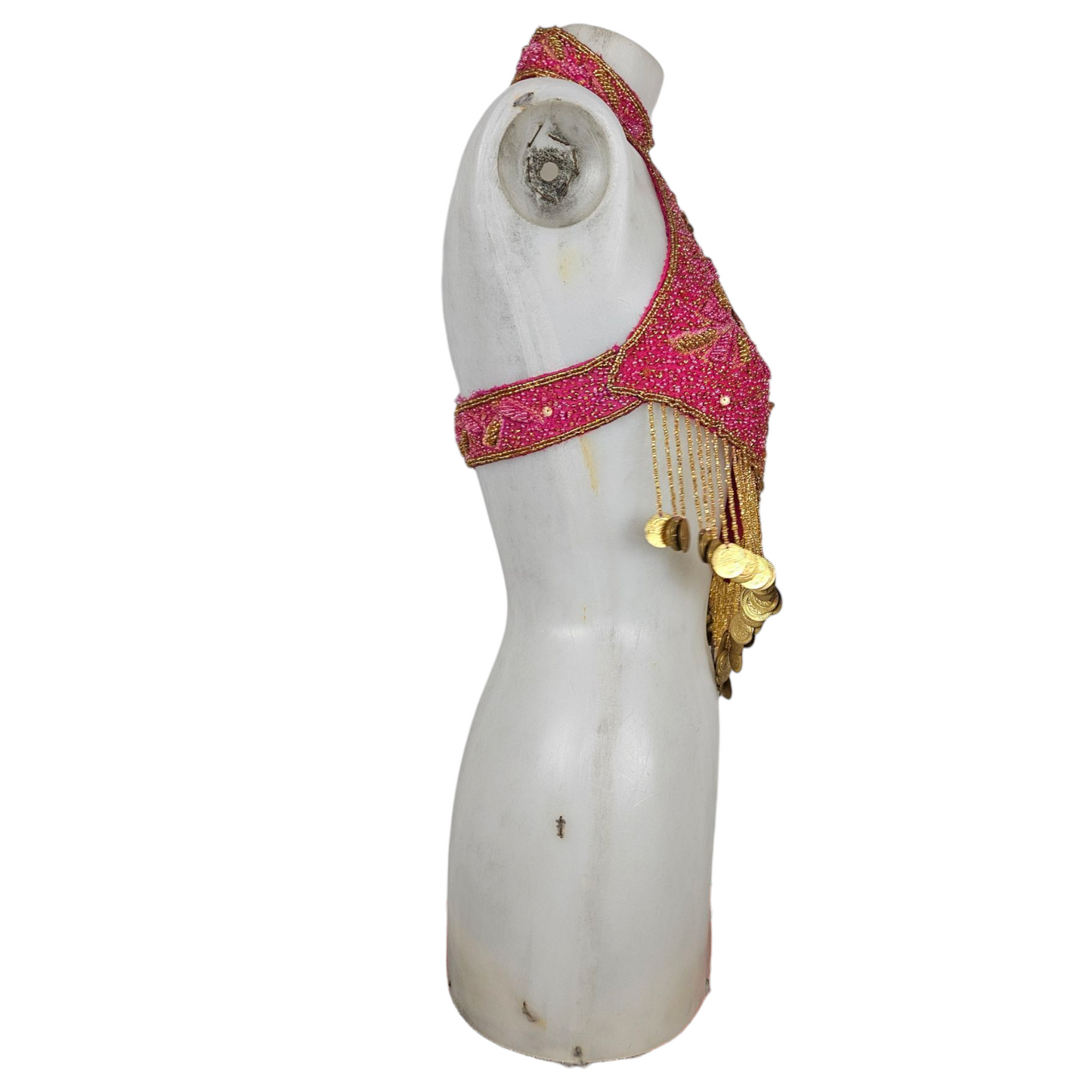 Dos nu brodé de perles et sequins rose et doré