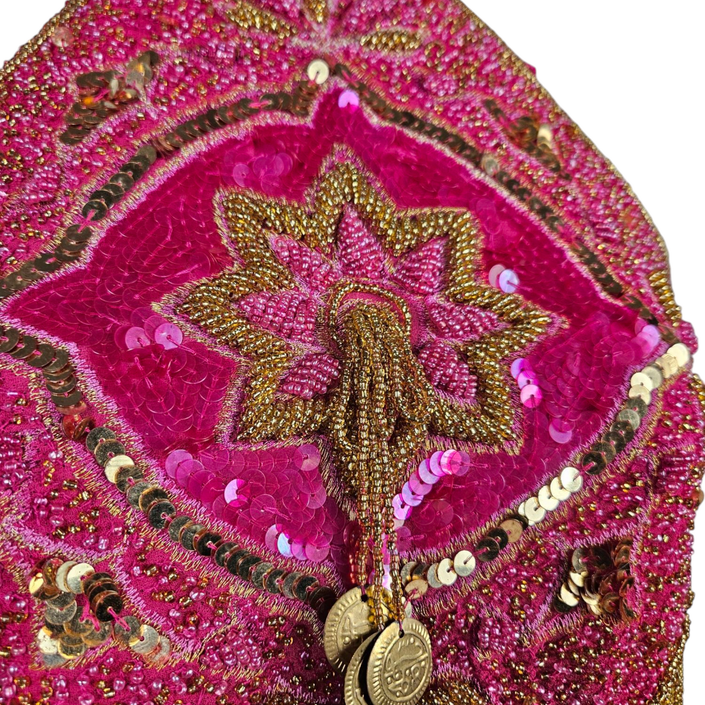 Dos nu brodé de perles et sequins rose et doré