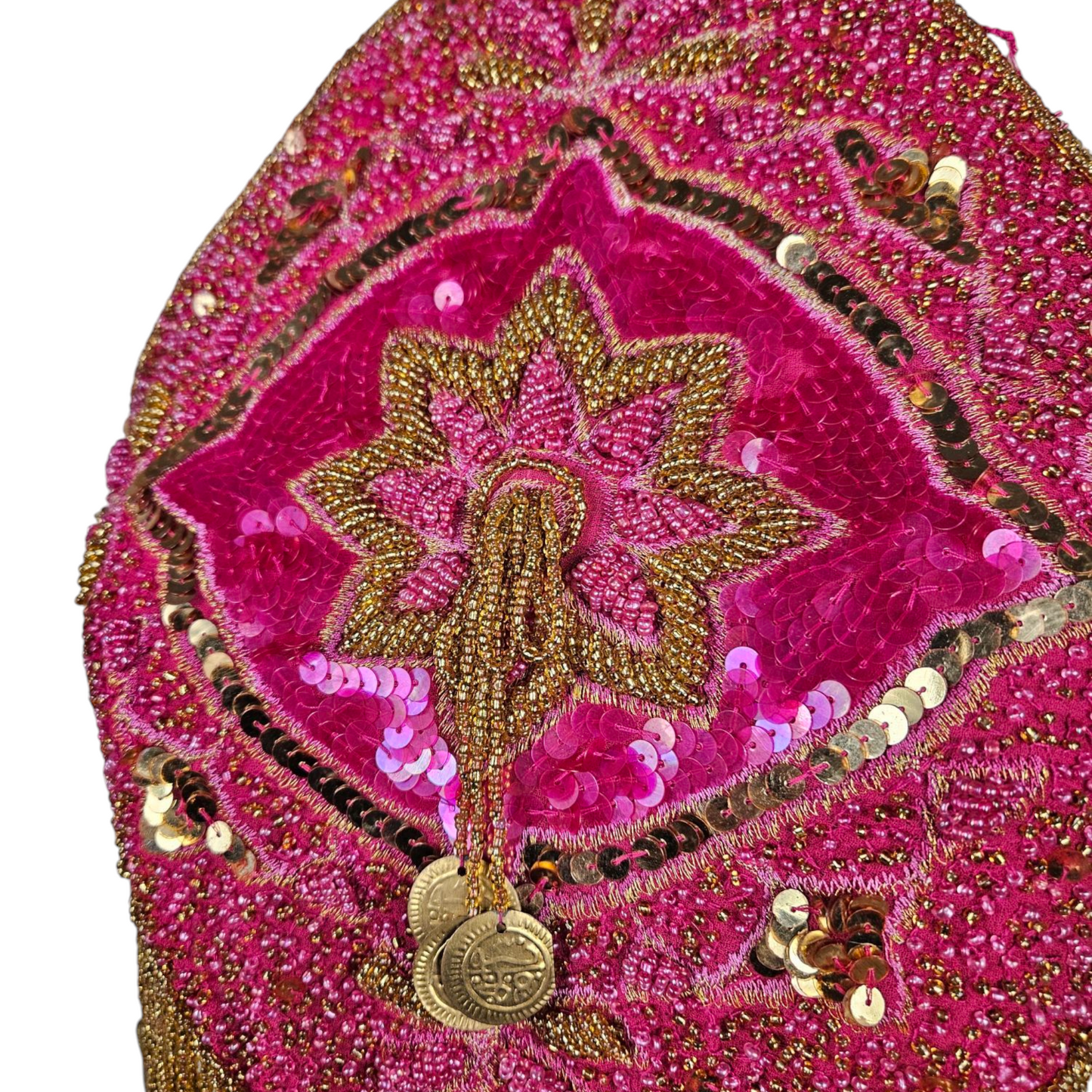 Dos nu brodé de perles et sequins rose et doré
