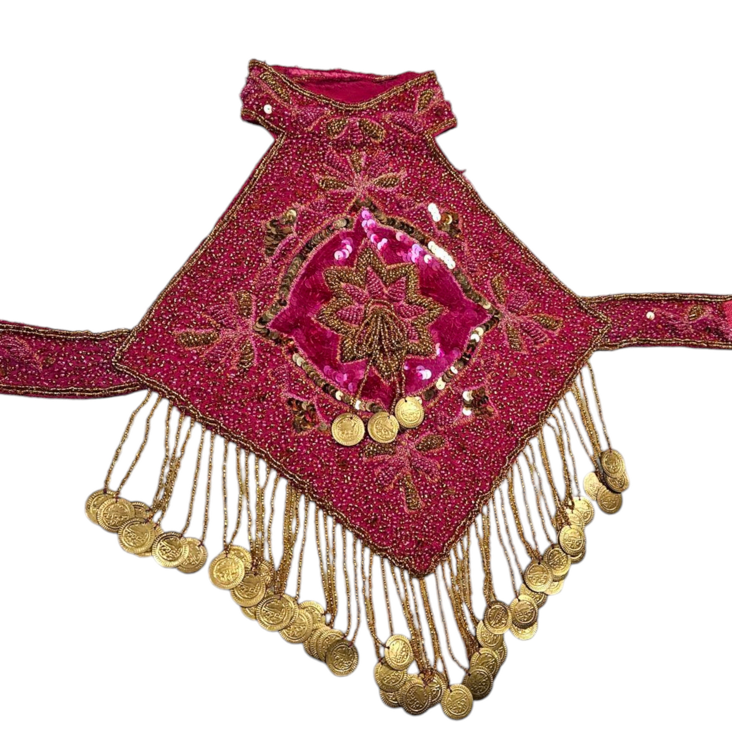 Dos nu brodé de perles et sequins rose et doré