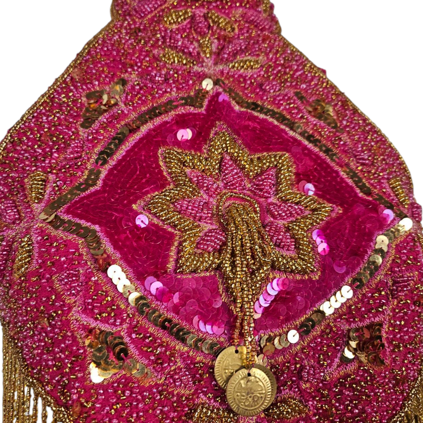 Dos nu brodé de perles et sequins rose et doré
