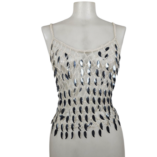 Haut en crochet et sequins feuilles