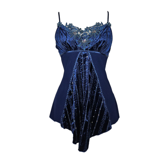 Asymmetrical top in embroidered velvet