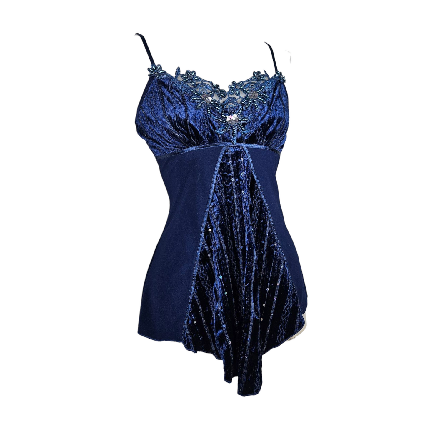 Asymmetrical top in embroidered velvet