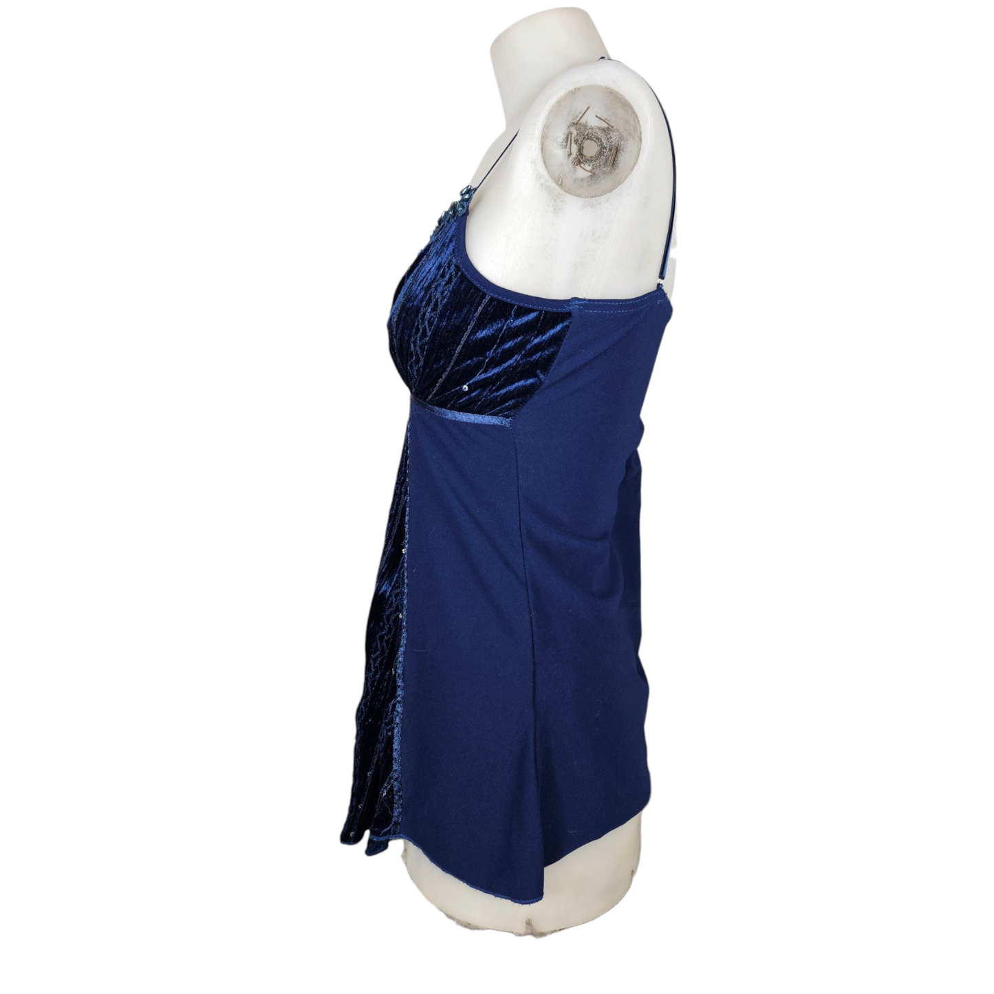 Asymmetrical top in embroidered velvet