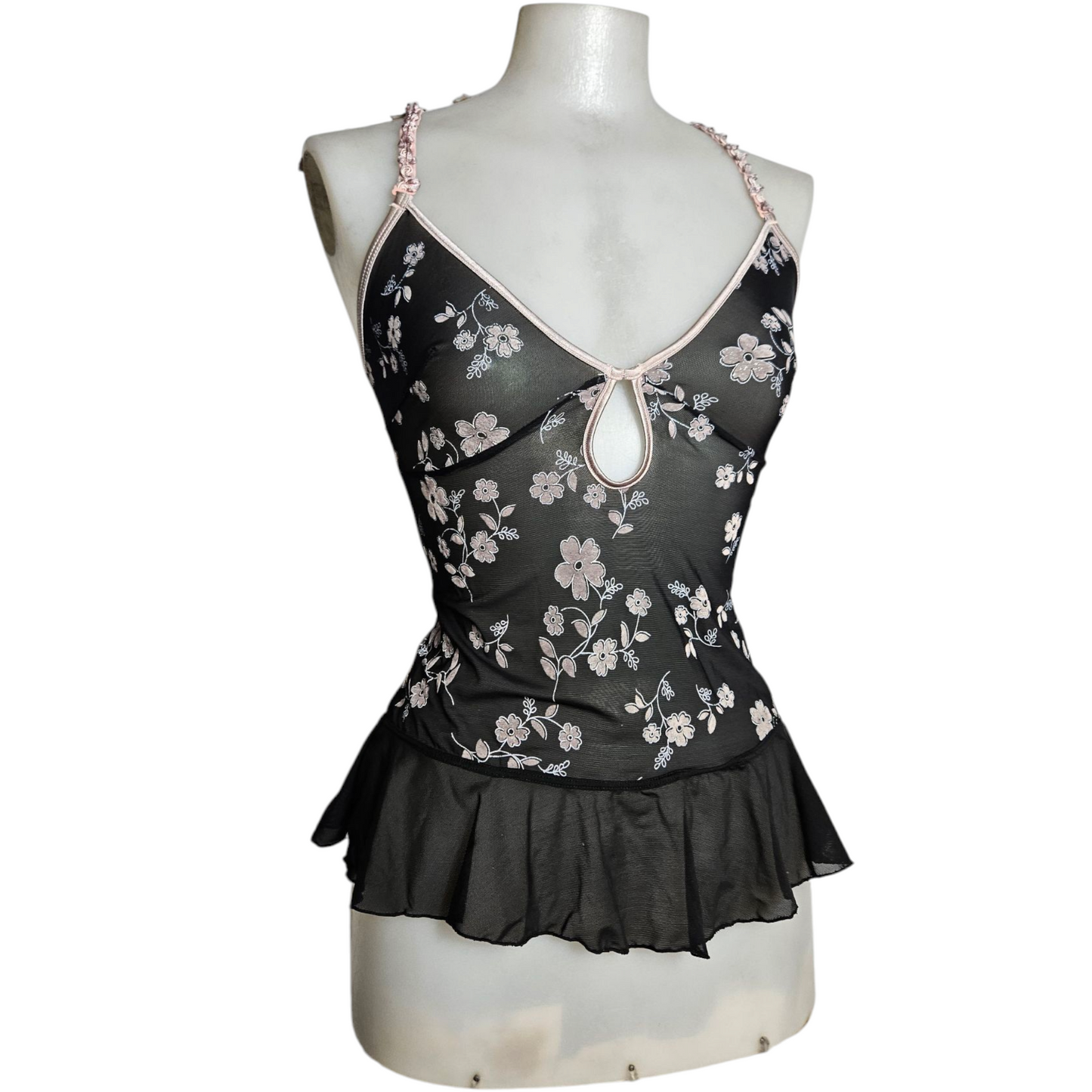 Black floral voile top