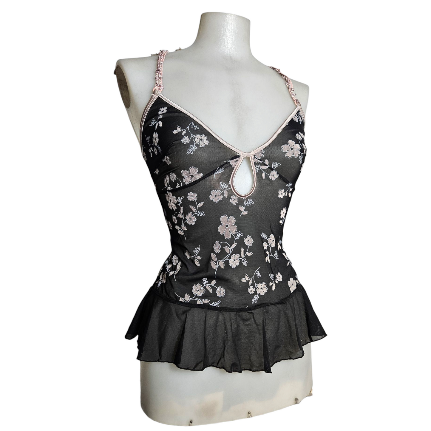 Black floral voile top