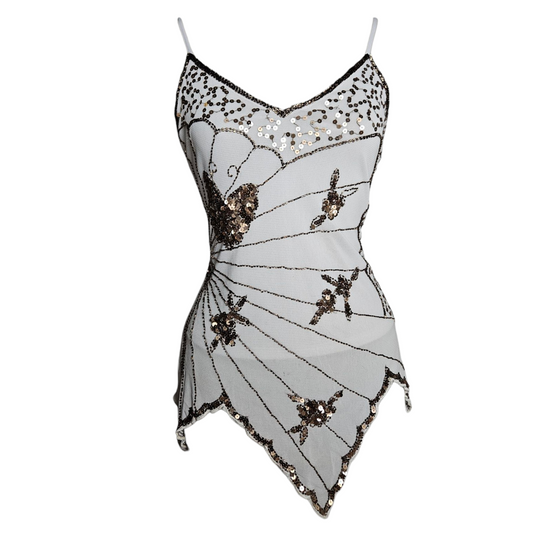 Asymmetrical top in embroidered voile