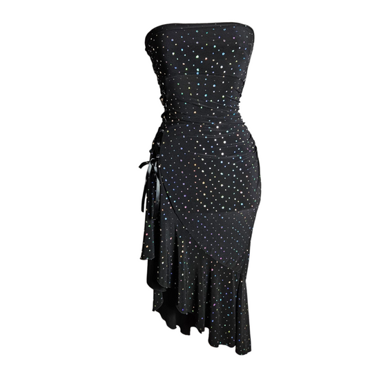 Strapless dress with rhinestones