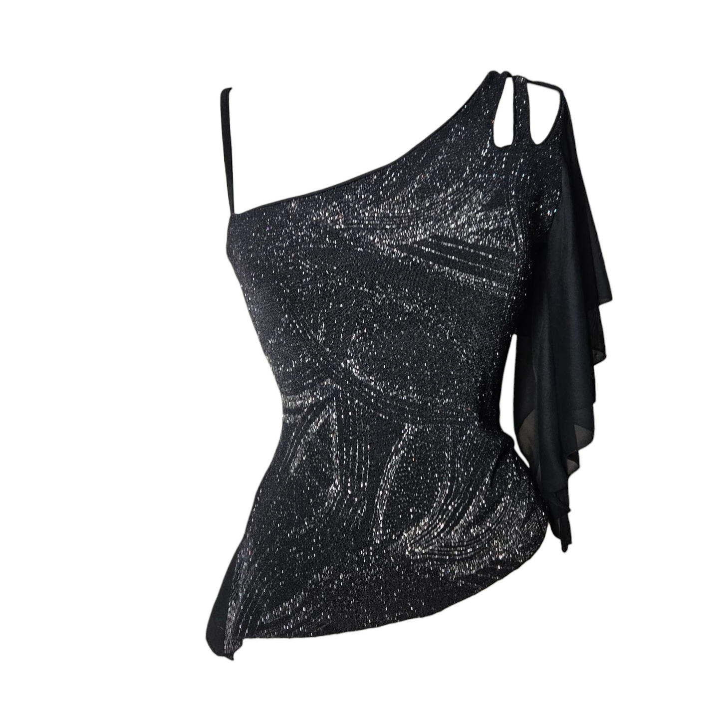 Asymmetrical top with voile sleeves