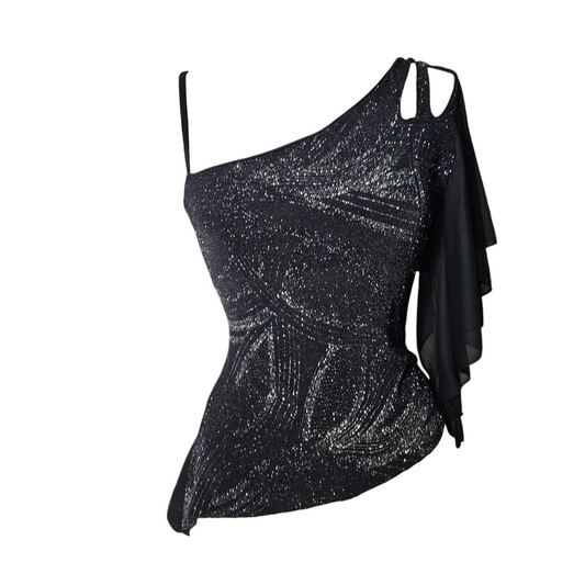 Asymmetrical top with voile sleeves