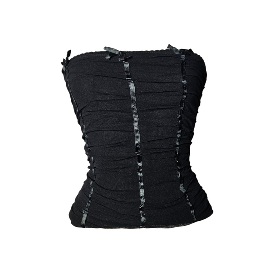 Black strapless top with ribbon details
