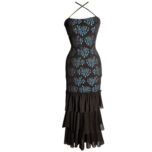 Maxi dress in voile and lace