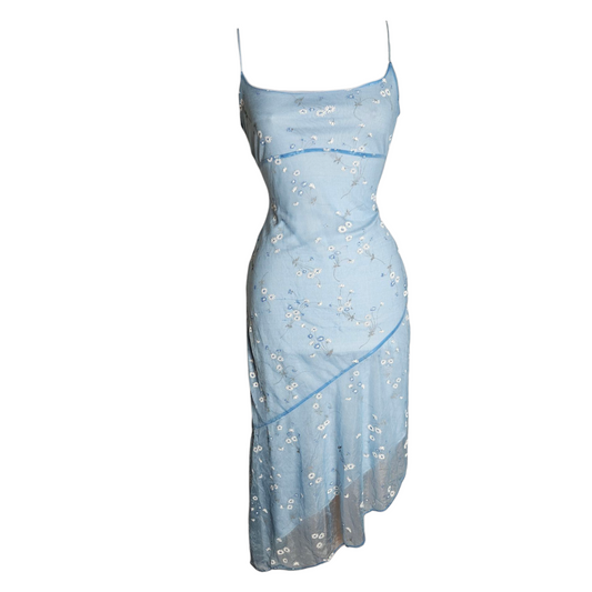 Asymmetrical blue voile dress