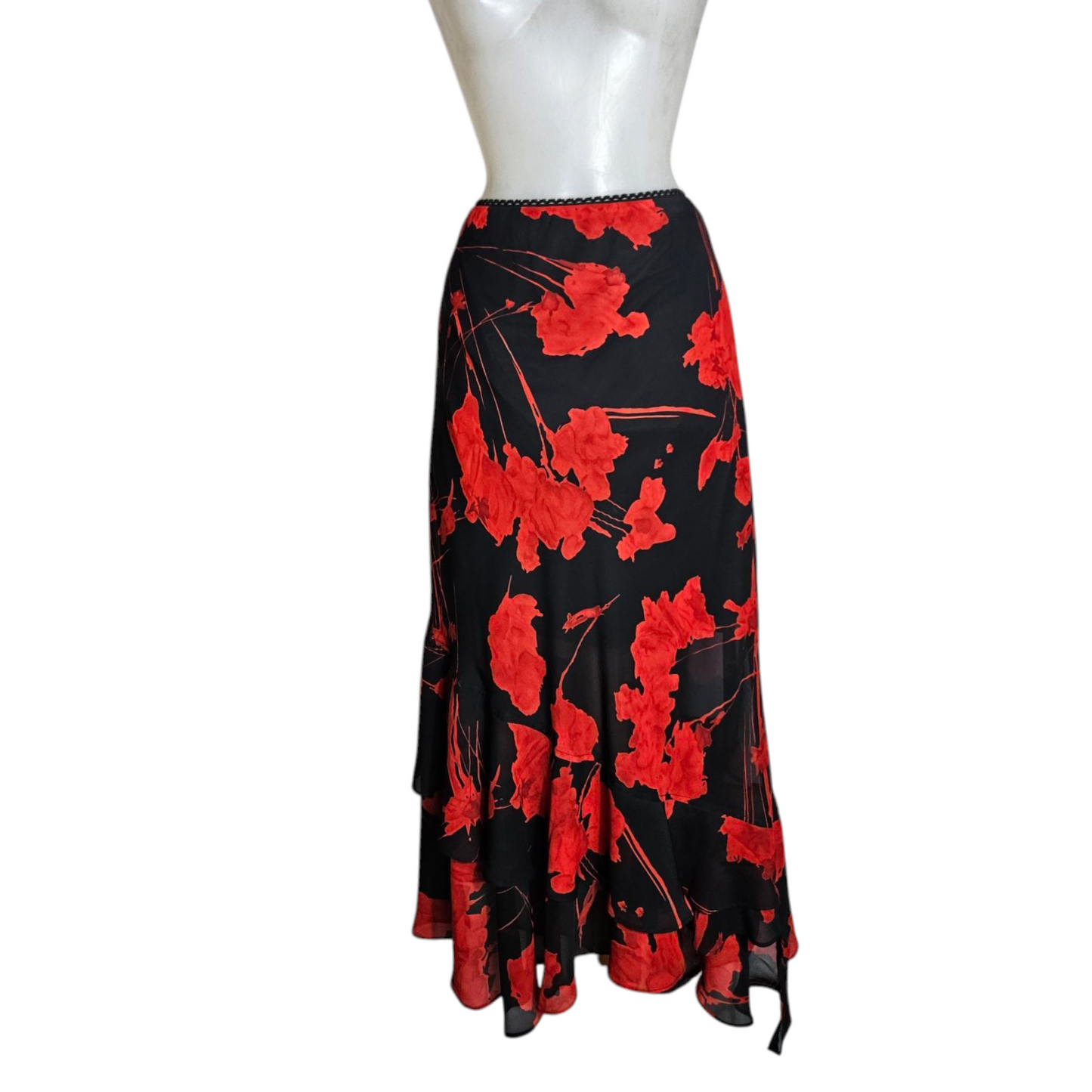 Jupe fleurie noire et rouge