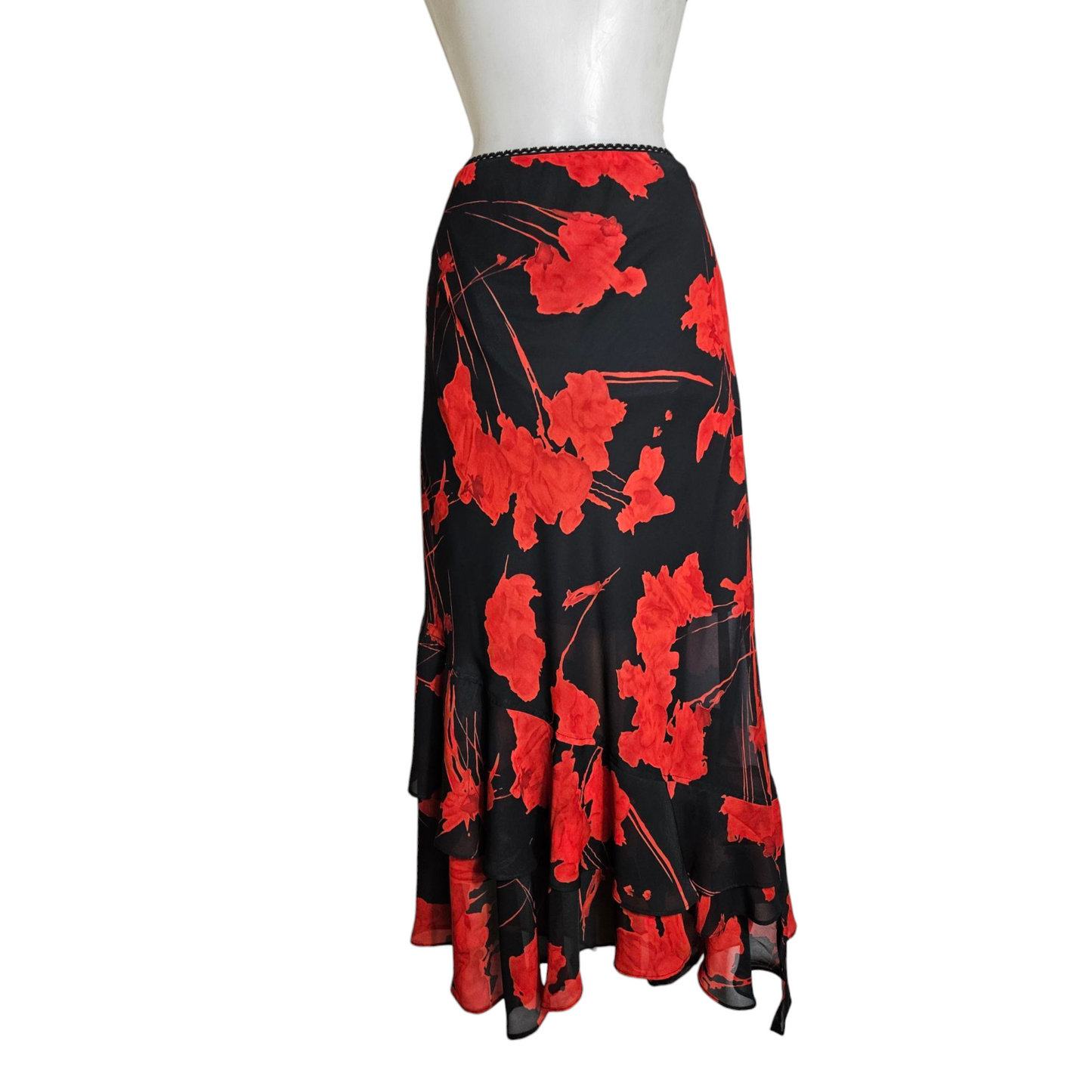 Jupe fleurie noire et rouge