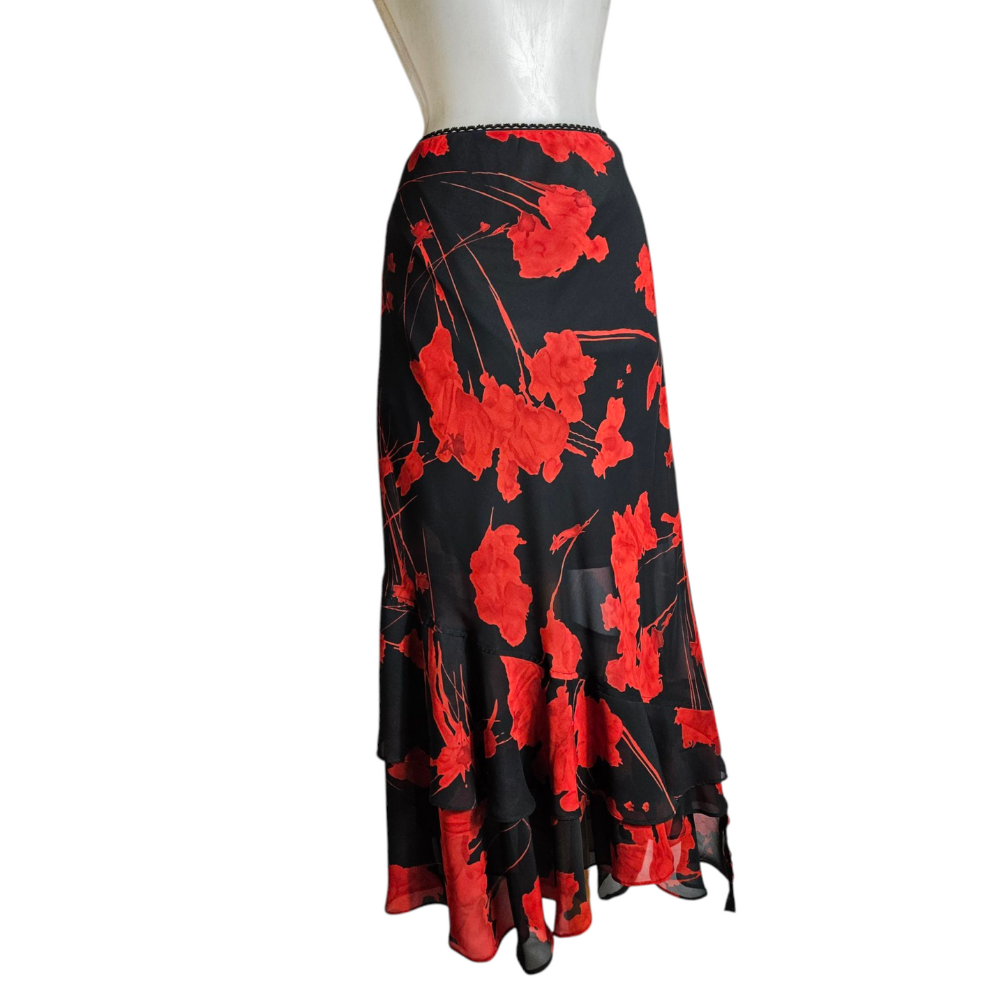 Jupe fleurie noire et rouge