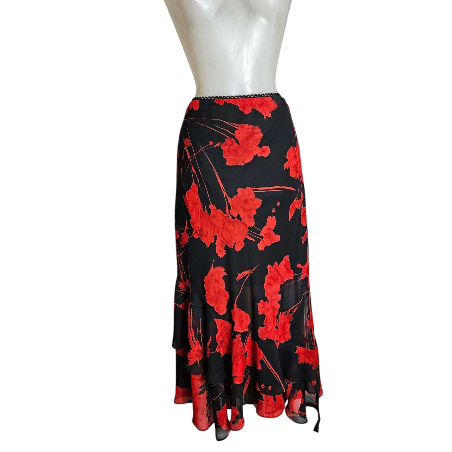 Jupe fleurie noire et rouge