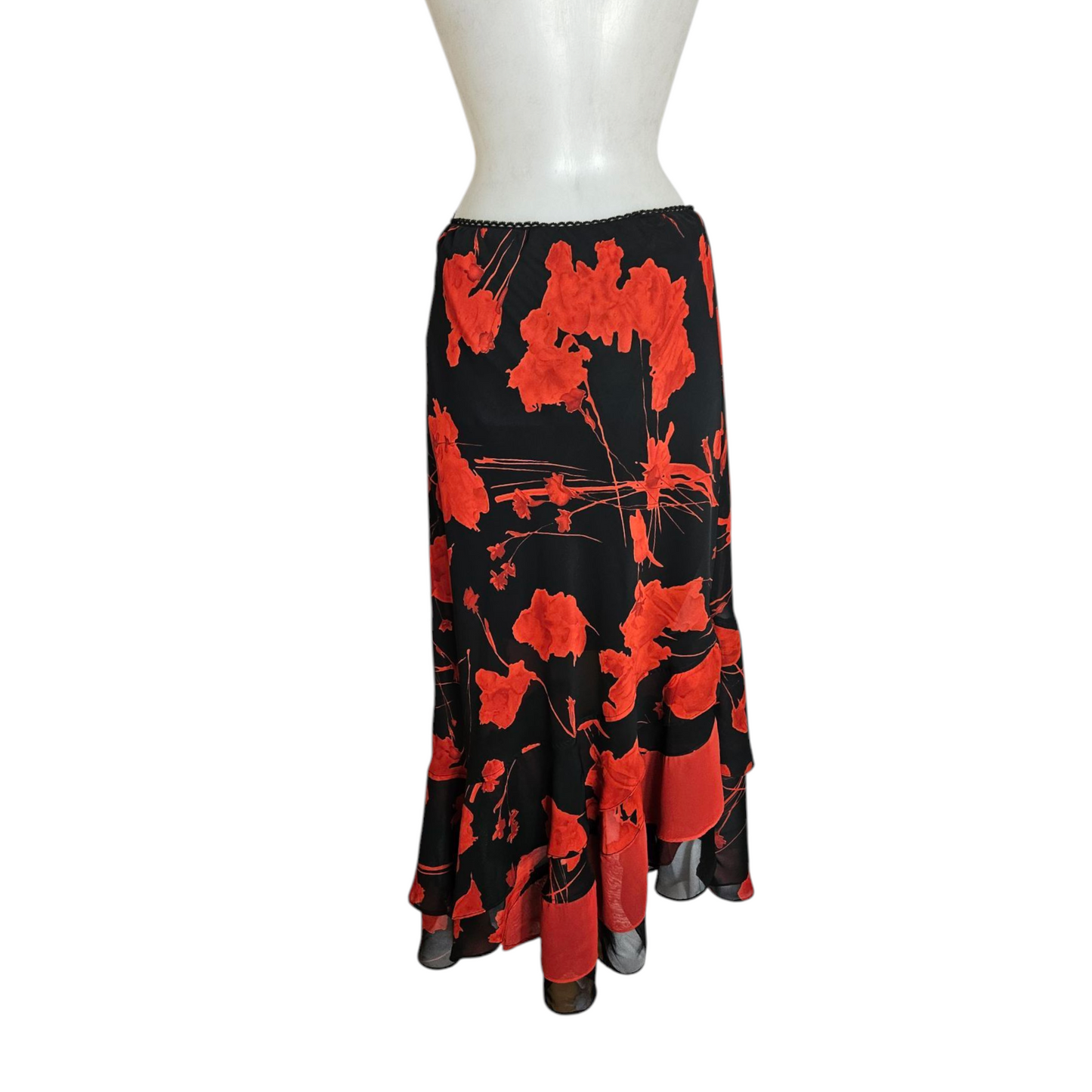 Jupe fleurie noire et rouge