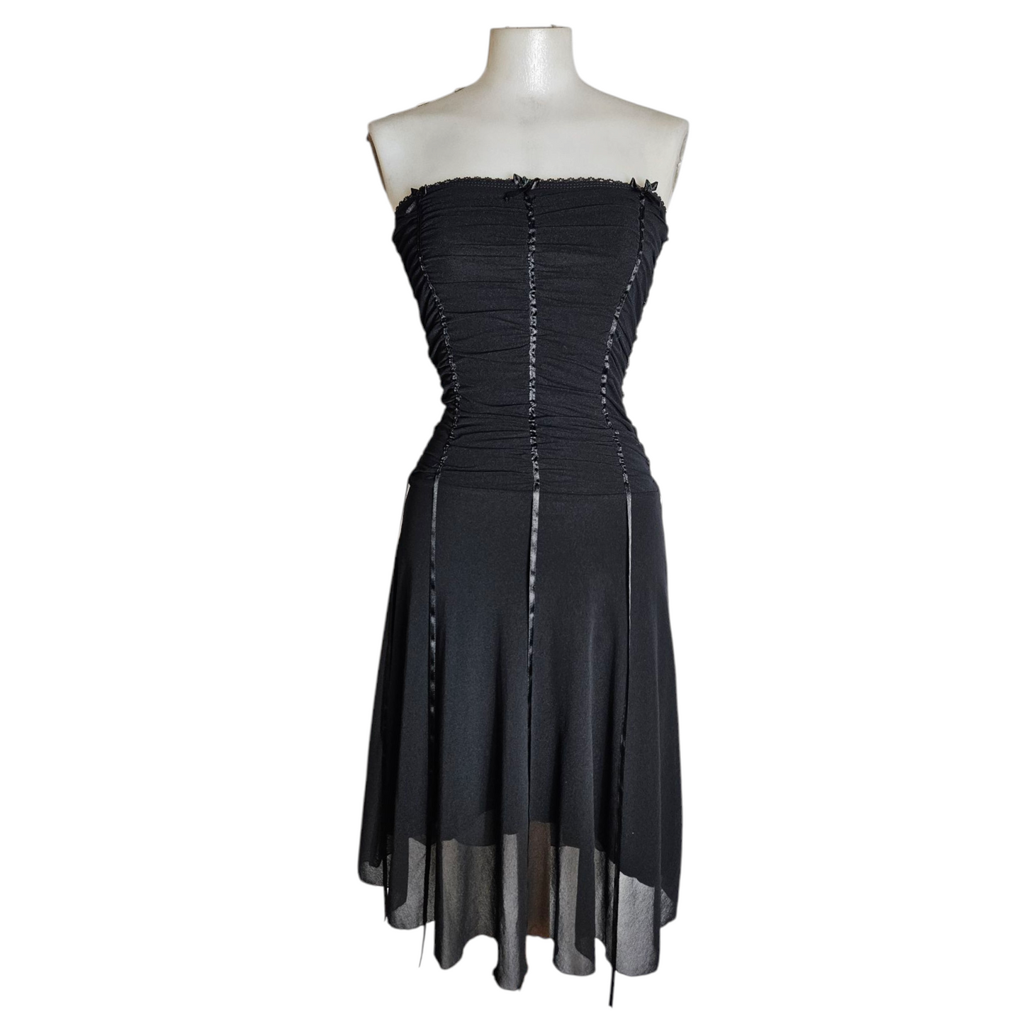 Strapless voile dress with satin trim