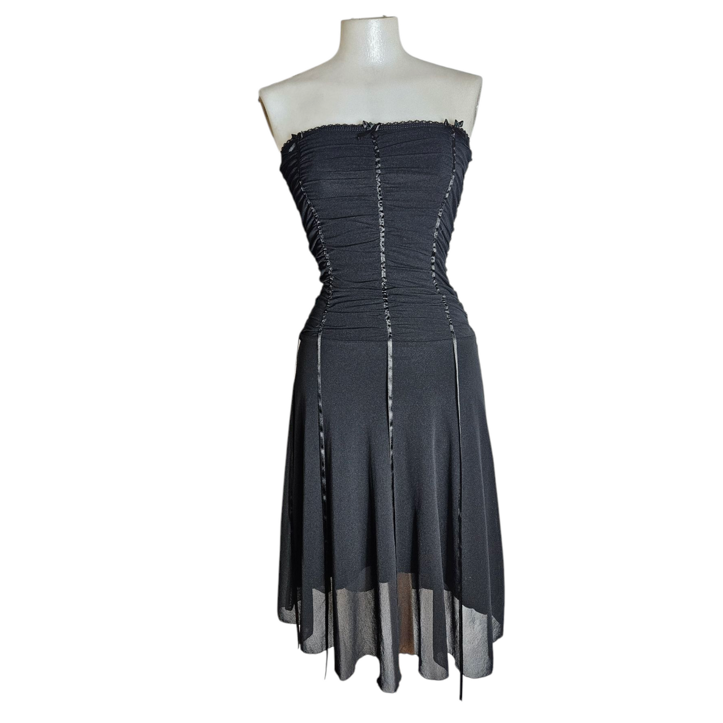 Strapless voile dress with satin trim